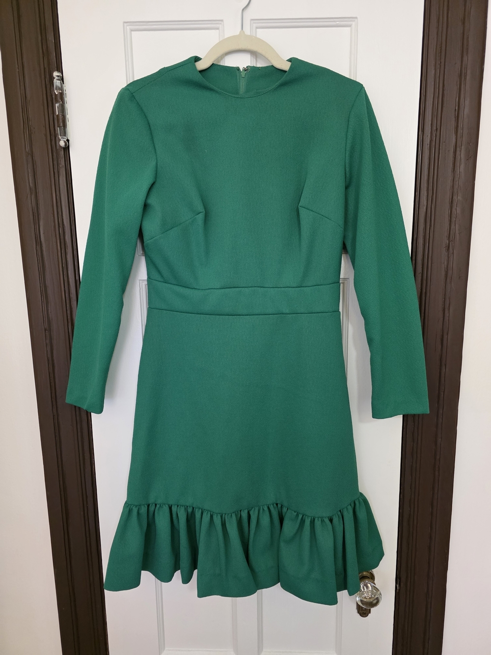Emerald Green Long-Sleeve Ruffle Hem Dress